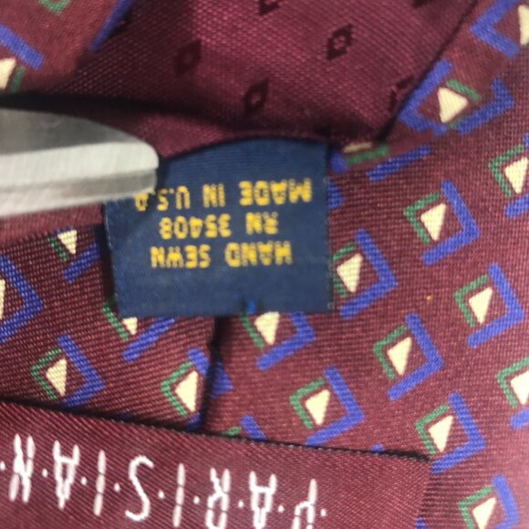 Vintage MICHAEL JACOBS for PARISIAN Silk Tie Burgundy Geometric Diamonds USA - Picture 8 of 8